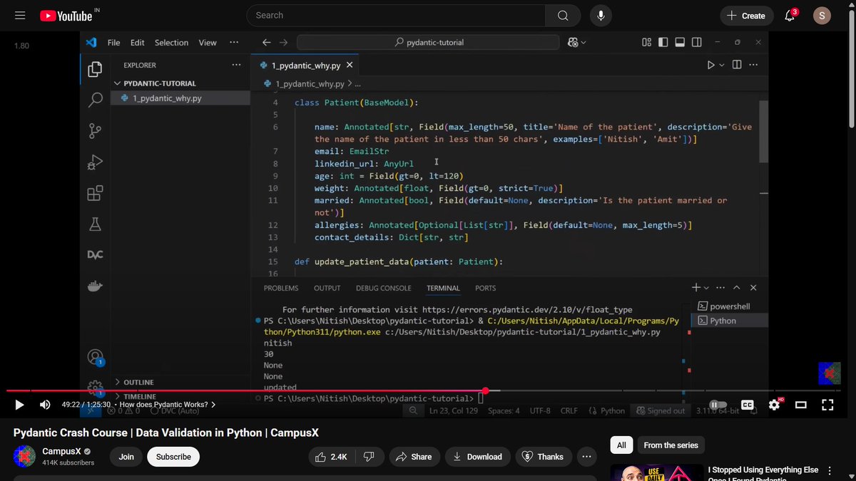 sspub2's tweet image. Day 31 of  #100DaysOfCode #100daysofcodechallenge

Learnt about Pydantic library