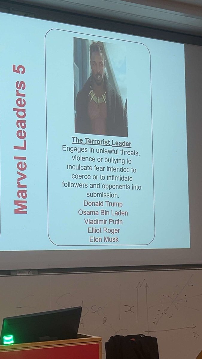 A friend of mine attending the University of Leicester sent me this picture today.

Our universities are teaching their students that Donald Trump and Osama bin Laden are equals. 

How is this allowed to happen?