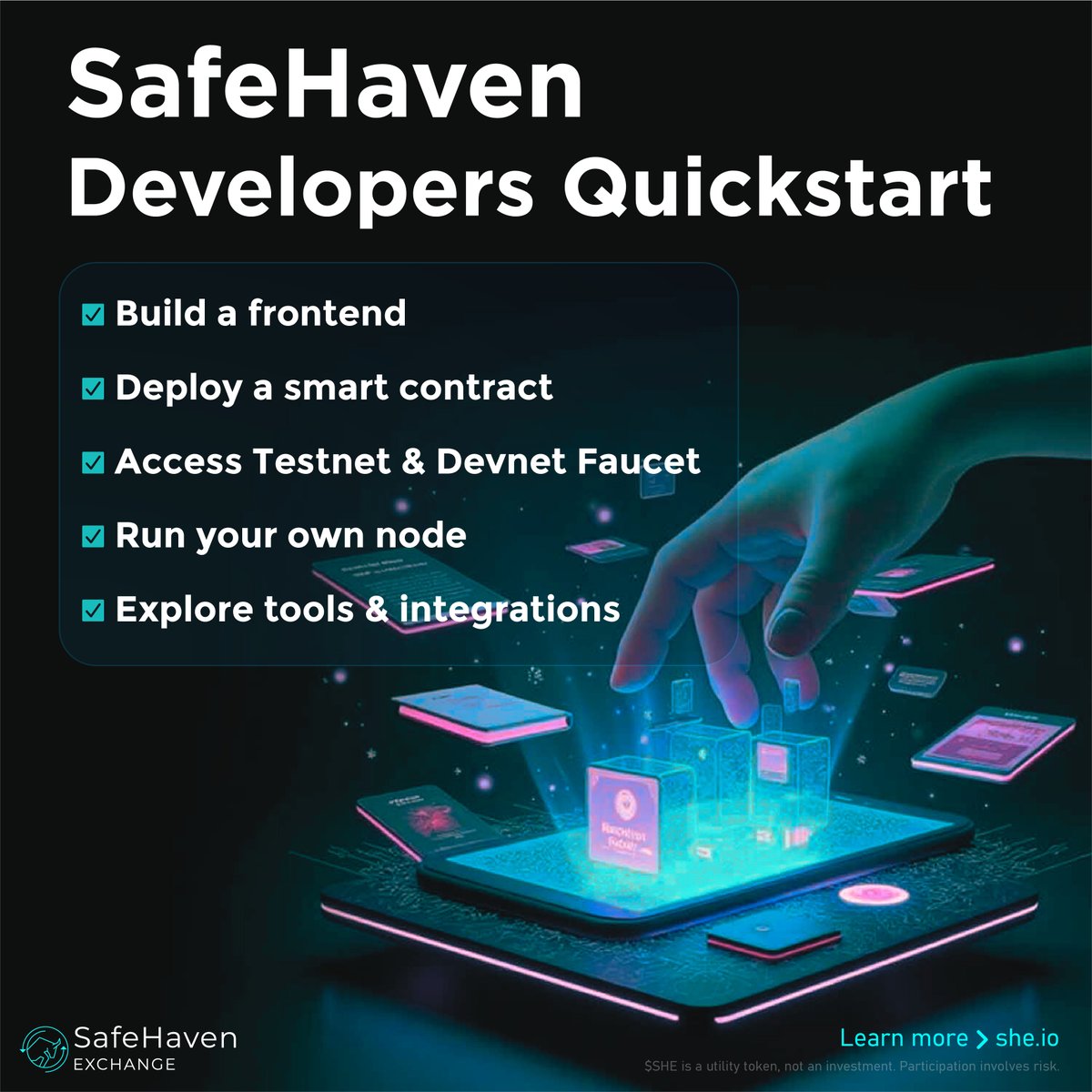 SafeHaven Exchange (@safehavenexch) on Twitter photo π₯ Dive into SHE Developer Docs!
SHE β the first parallelized EVM blockchain β is redefining scalability and speed in Web3. β‘οΈ
π©βπ» Developers, dive in:
Build a frontend π§©
Deploy a smart contract π‘
Access Testnet & Devnet Faucet π§
Run your own node π₯
Explore tools & π₯ Dive into SHE Developer Docs!
SHE β the first parallelized EVM blockchain β is redefining scalability and speed in Web3. β‘οΈ
π©βπ» Developers, dive in:
Build a frontend π§©
Deploy a smart contract π‘
Access Testnet & Devnet Faucet π§
Run your own node π₯
Explore tools &