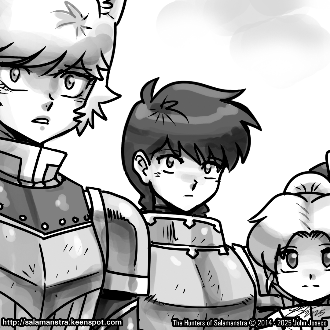 The Hunters of Salamanstra: Chapter 35 Page 20 - salamanstra.keenspot.com/d/20250507.html "Shots fired" You can support us by joining our Patreon and spreading the word! Links are on our website! Thank you and Happy Hunting! #WebComic #WebComics #Salamanstra