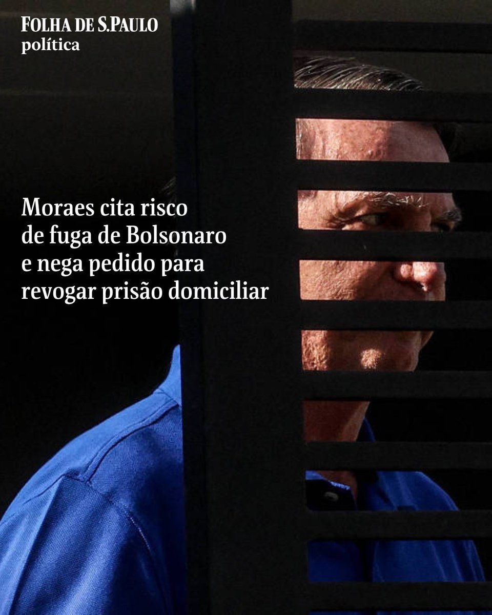 Moraes cita risco de fuga de Bolsonaro e nega pedido para revogar prisão domiciliar. Ao rejeitar solicitação, ministro do STF também justificou ser necessária a 'garantia da ordem pública' 📲📰 Leia mais em mla.bs/023e54f1

📸Gabriela Biló - 27.ago.25/Folhapress