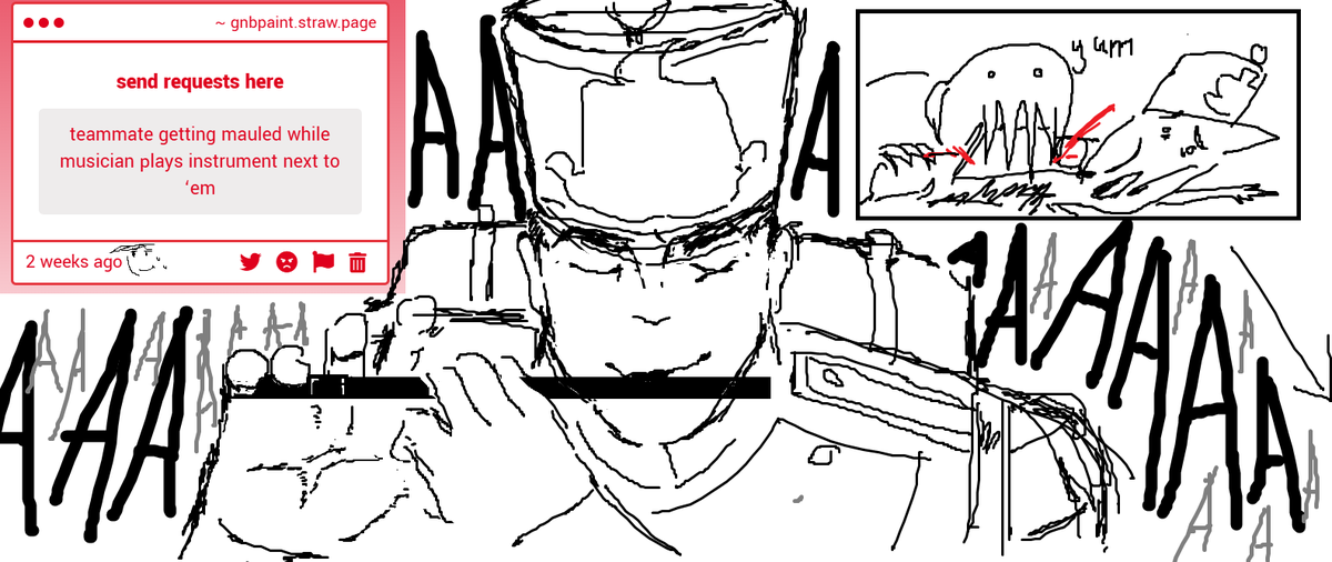 Request 47 - "teammate getting mauled while musician plays instrument next to ‘em"