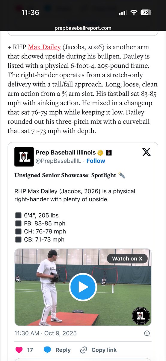 maxdailey18's tweet photo. Thank you @PrepBaseballIL for the write-up https://t.co/GPYOq3Hw7c