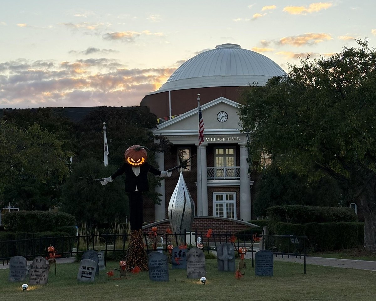 It's looking spooky and amazing at Village Hall!
Each year, Tim Tokarz, Superintendent of the Electrical, Forestry &amp; Streets Division, brings Halloween to life with his creative display in front of Village Hall  — a fun tradition the Addison community looks forward to!