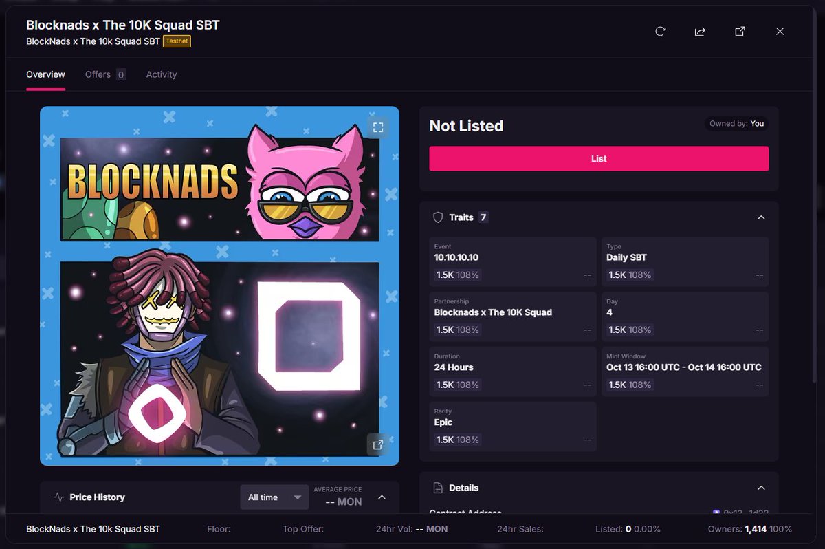 svnTank's tweet image. Welcome to 10 days of the 10k squad
Day 4 - @BlockNads x @the10kSquad
11 giveaways 🎁 + 1.3M rewards🏆
Go mint yours and start your journey:
the10ksquadhub.com/10.10.10.10/da…
Mint is open for 24h only!
