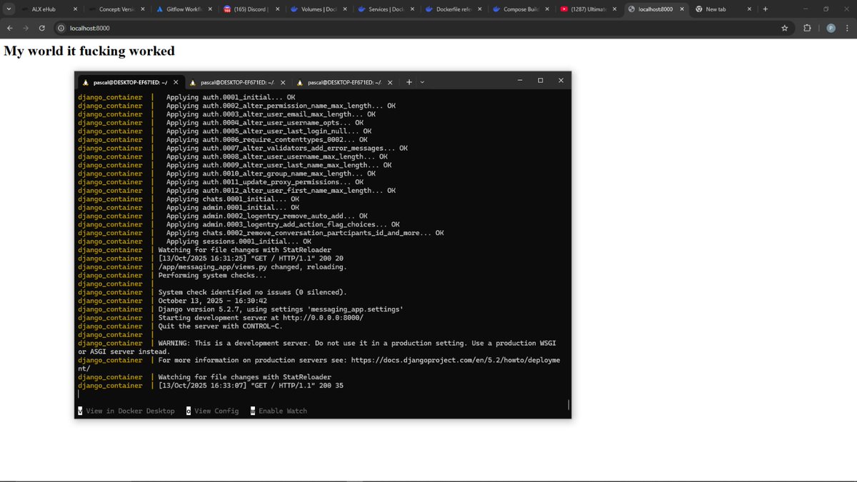 ndubieze's tweet image. This docker compose configuration of django and mysql nearly killed me but I'm glad I got it..sigh