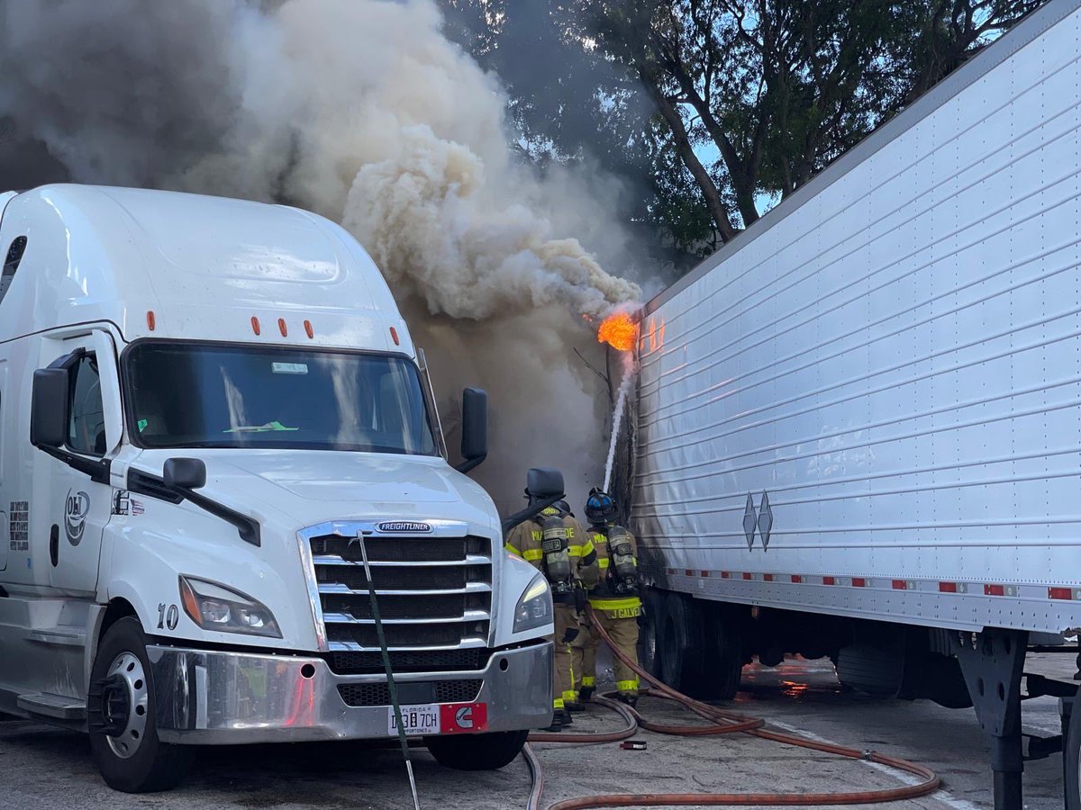 MiamiDadeFire's tweet image. On Sunday, Oct. 12, at 12:07 p.m., Miami-Dade Fire Rescue (#MDFR) units responded to a #FirstAlarm fire near NW 132 Street and NW 42 Avenue. 
 
Crews found a fully engulfed tractor trailer at a truck yard. Firefighters quickly deployed hose lines and conducted a fast attack to