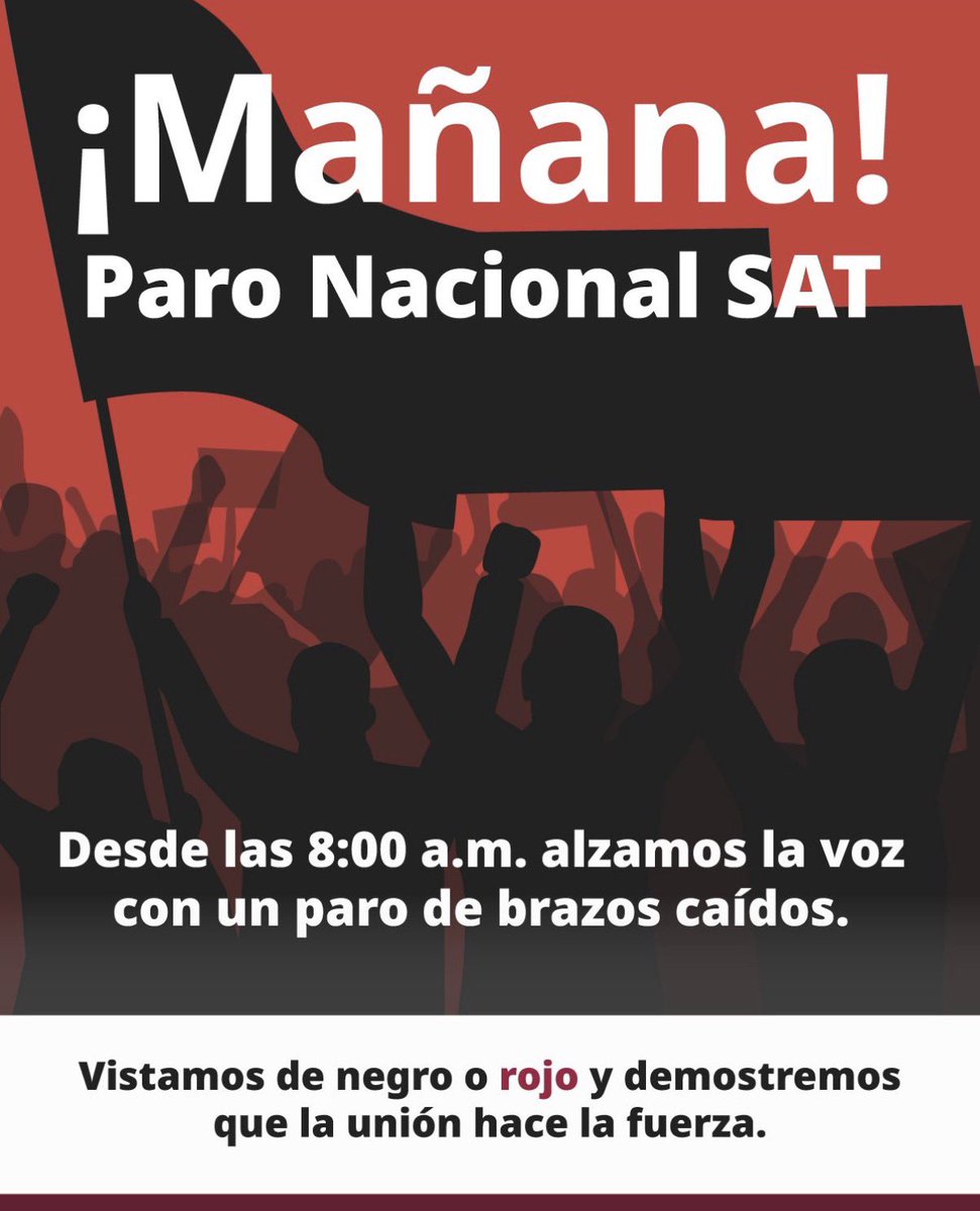 Brendasof18's tweet photo. @azucenau Mañana es el Paro Nacional en el SAT.
No te quedes callado, ¡Participa! 
Únete, no tengas miedo.
Juntos hacemos la diferencia. @satparonacional @SATMX #ParoNacionalSatMexico https://t.co/90Y3tcoUGe
