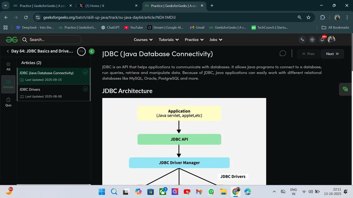 abhayyadav96312's tweet image. 🚀 Staying consistent with the 100 Day Streak Challenge
📅 DAY- 75
JAVA - Skill Up program by @geeksforgeeks
👉 geeksforgeeks.org/batch/skill-up…
🧠 Also started Aptitude & Reasoning geeksforgeeks.org/batch/skill-up…
#skillupwithgfg #nationskillup #geeksforgeeks