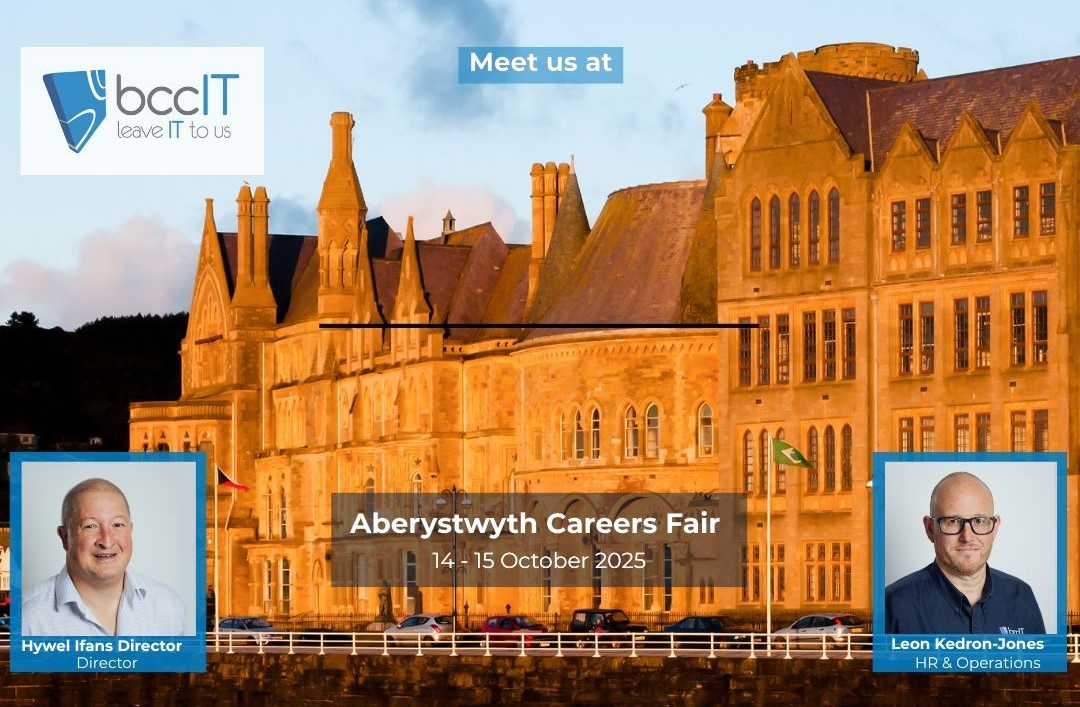 Meet our Director Hywel, and Leon from <a href="/BCCIT/">BCC IT</a> at the Aberystwyth Careers Fair tomorrow and Wednesday!📍Aberystwyth University - Medrus, Penglais Campus
🗓️14 - 15 October
🔗aber.ac.uk/en/studentserv…

#AUCareersFair #AberCareers #TechCareers #WalesJobs