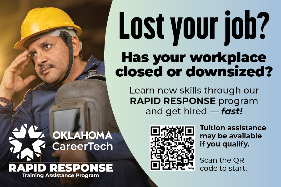 okcareertech's tweet photo. Oklahoma CareerTech’s Rapid Response program helps workers get back on their feet and helps businesses avoid layoffs through no-cost training and support.

Learn how the program is strengthening Oklahoma’s workforce: https://t.co/xEwQdtmWoV
#okcareertech #oklahomasworkforceleader https://t.co/Cnn7AISKQ7