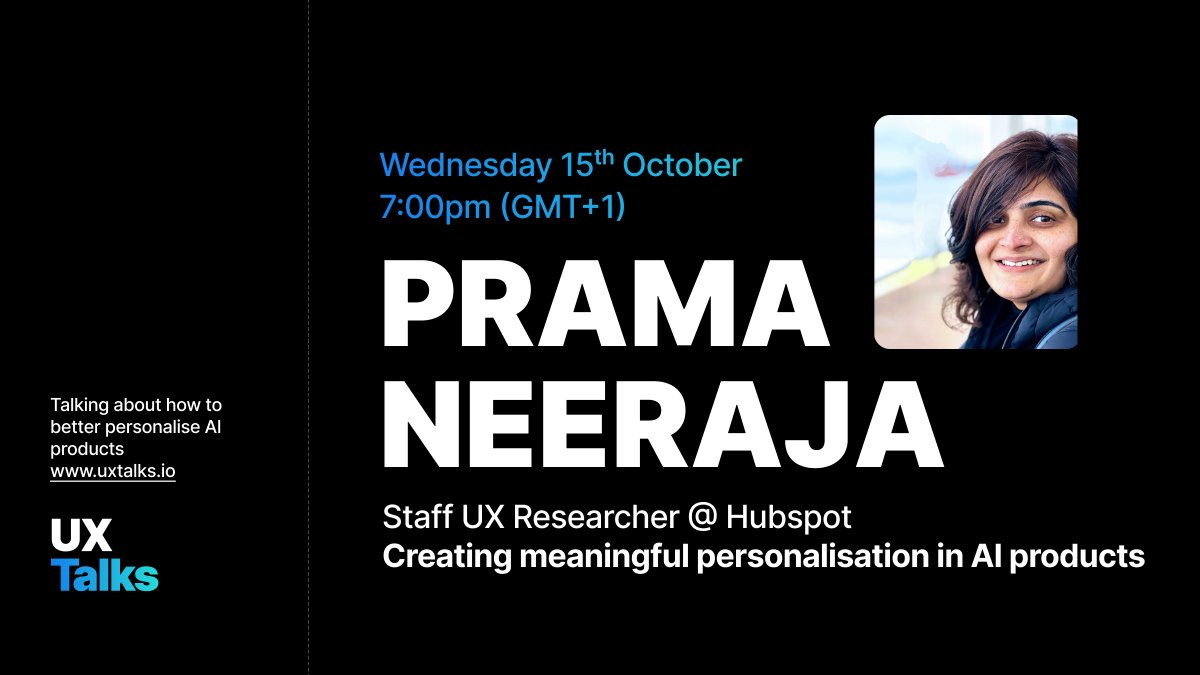 On Wednesday evening we will have a talk on "Creating meaningful personalisation in AI products" with Prama, super-relevant subject at the moment! Hope to see you there, signup community.uxtalks.io/c/events/creat…
 #UIUXDesign #uxr