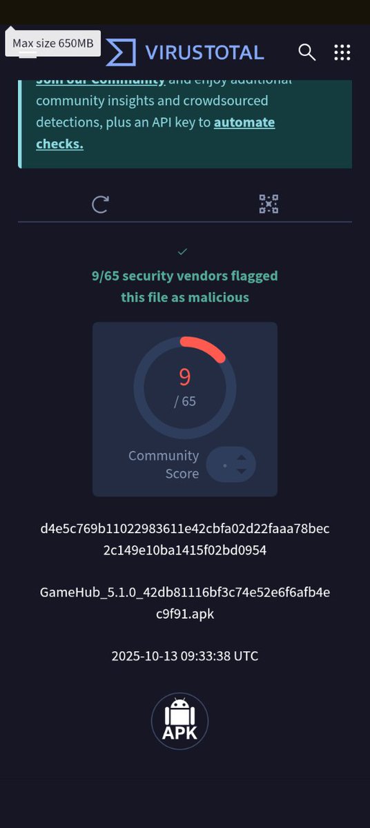 JBM111SB's tweet image. I downloaded the APK before uploading the APK file to VirusTotal' malware scanner. I have 4 more sets of screenshots to post on here .
#Windowsmalware
#Linuxmalware