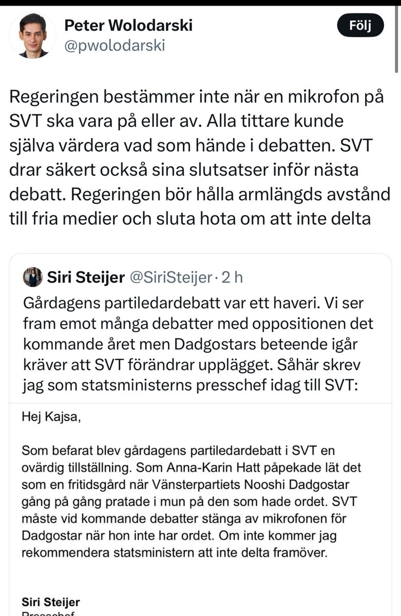 Åter samma jävla gäng här med <a href="/pwolodarski/">Peter Wolodarski</a> i spets som då tokhyllade amerikansk media för att e införde att stängde av mikrofonen för Trump!

De utgör en satans genomfalsk och vidrig fårskock, dessa vänsterliberala proffshycklare!