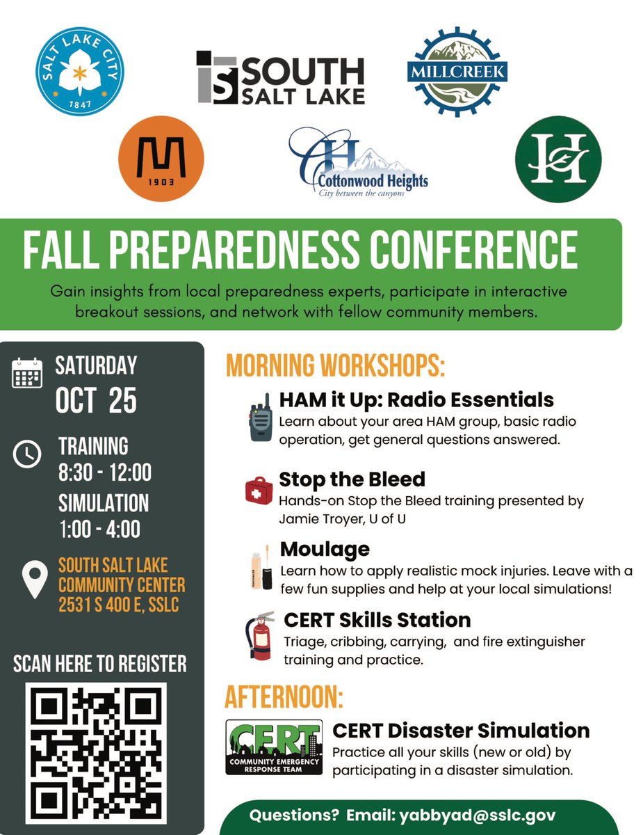 Free training! 

October 25
South Salt Lake Community Center 
2531 South 400 East 

Hosted by Salt Lake City South Salt Lake, Utah Millcreek - Municipal Government City of Holladay - Government Cottonwood Heights, Murray City 

Register here lp.constantcontactpages.com/ev/reg/h9xmpp2…