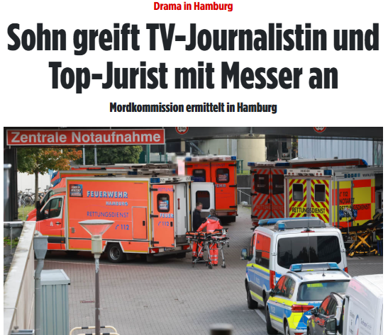 Taykra's tweet image. #Hamburg : Familienstreit eskaliert: Ein 26-Jähriger griff seine Eltern mit einem Messer an. Während die Eltern nur leicht verletzt wurden, kam der Sohn mit schweren Verletzungen in die Klinik. Die Mordkommission ermittelt wegen des Verdachts auf versuchte Tötung gegen ihn.