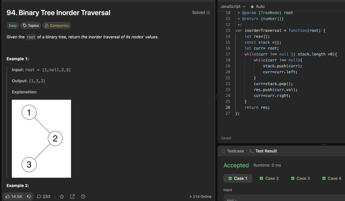 shreyashpant5's tweet image. DAY56:Today I have solved two DSA problems in leetcode on pattern of Binary tree(BT) i.e. inorder transversal and invert BT. #100daysofcode #DSA