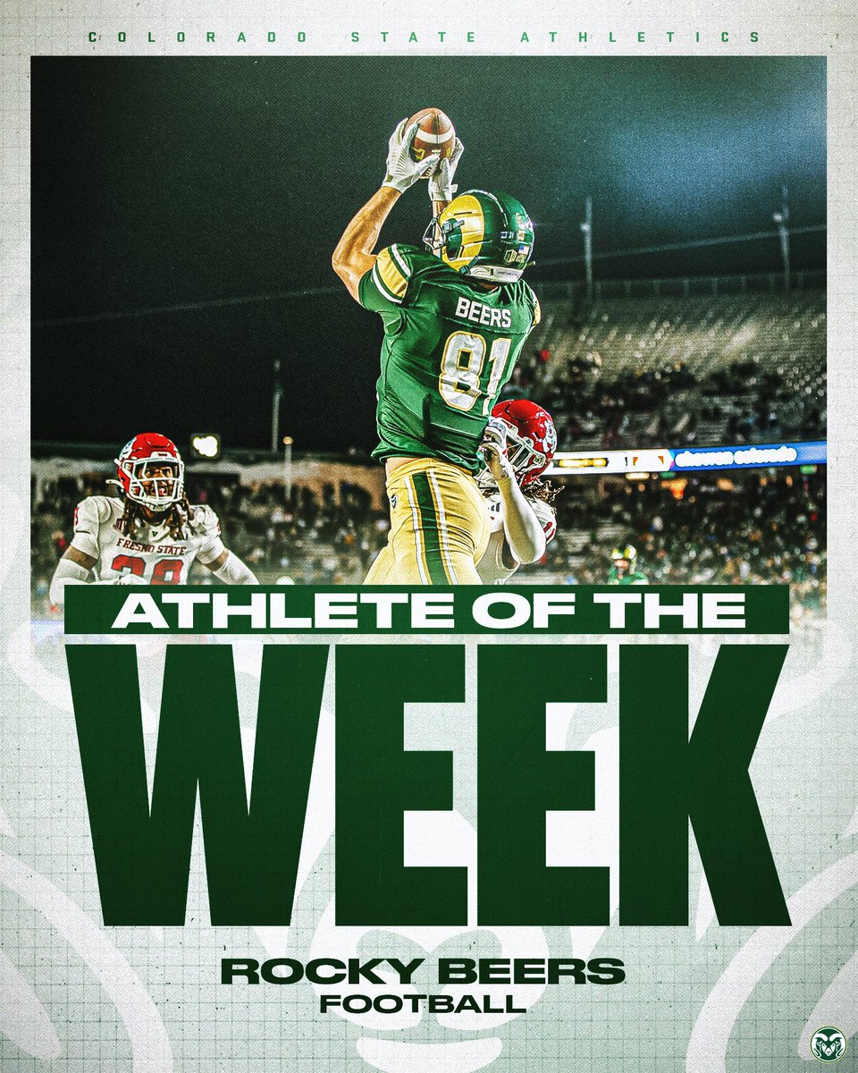 Colorado State Rams π (@csurams) on Twitter photo Congratulations to <a href="/CSUFootball/">Colorado State Football</a>'s Rocky Beers for being this week's Student-Athlete of the Week! π
Beers caught two touchdown passes, resulting in a 26-yard performance, and making it his first multi-touchdown game! π₯³π»
#Relentless x #CSURams Congratulations to <a href="/CSUFootball/">Colorado State Football</a>'s Rocky Beers for being this week's Student-Athlete of the Week! π
Beers caught two touchdown passes, resulting in a 26-yard performance, and making it his first multi-touchdown game! π₯³π»
#Relentless x #CSURams