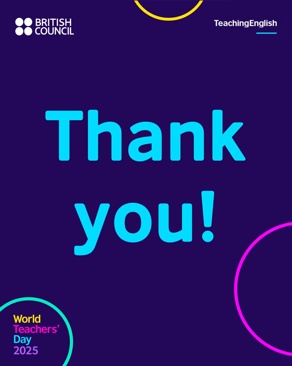 TeachingEnglish's tweet image. 🙏Thank you for making our World Teachers&apos; Day 2025 conference a wonderful event!
Thousands of teachers from around the world joined the 12 sessions over three days. Catch up on what you missed on our website: eu1.hubs.ly/H0mvrS-0 #GlobalVoicesFutureFocus #TeachingEnglish…