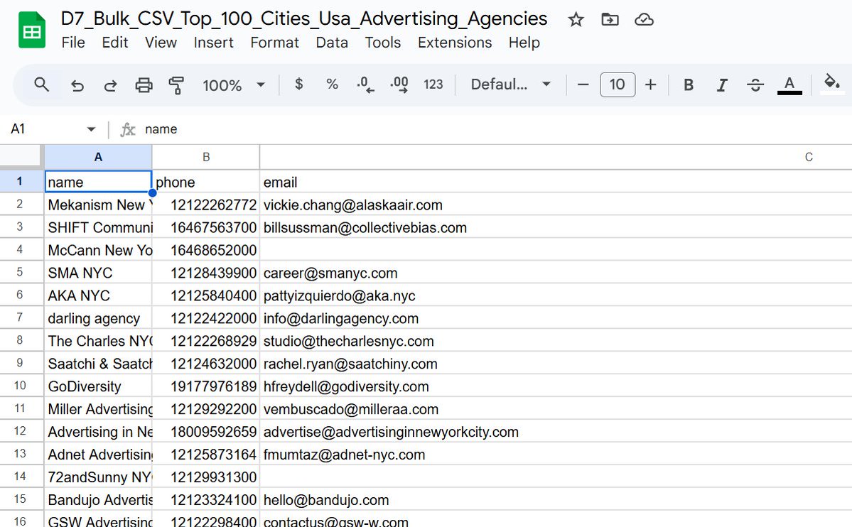 Just finished building a MASSIVE DATABASE of 44,000+ ADVERTISING AGENCY DECISION MAKERS

All based across the Top 100 U.S. Cities; includes owners, CMOs, creative directors, and marketing heads.

Every record comes with:
- Email
- Direct phone
- Company website

Normally, this