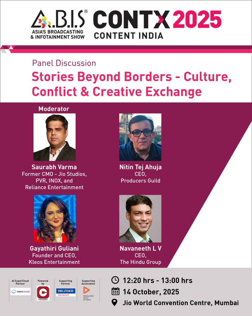 Speaking here tomorrow: contentindiashow.com/schedule

Looking forward to an inspiring conversation on storytelling, identity, and the power of culture in shaping narratives.

#ContentIndiaShow #Storytelling #Culture #Cinema #Creators #Writers #Directors #Panels #Inspiration
