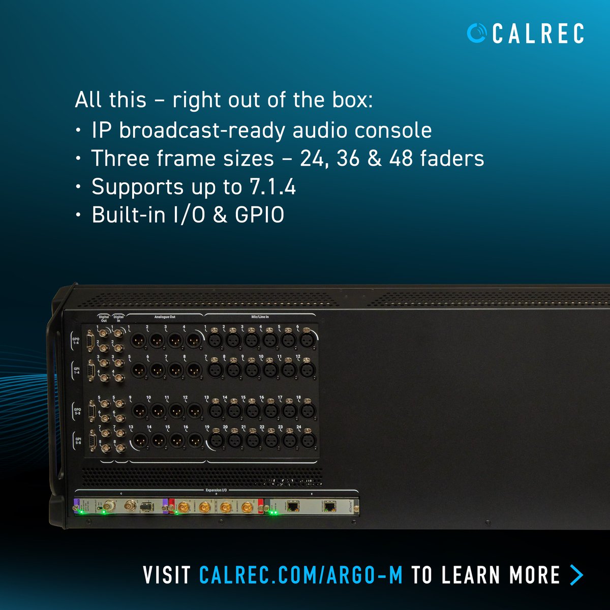 LeadingTechnolo's tweet image. La nuova @calrecaudio Argo M da 48 fader porta la potenza IP e la flessibilità ST2110 in tre versioni compatte. Perfetta per produzioni remote e cloud, con supporto fino a 7.1.4 immersivo e DSP scalabile fino a 432 percorsi👉calrec.com/argo-m

#Calrec #ArgoM #AudioBroadcast