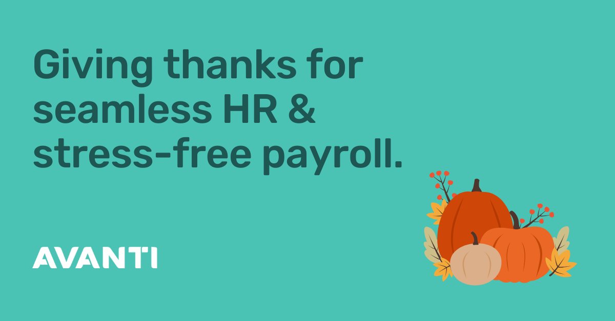AvantiHCM's tweet image. This Thanksgiving, be thankful for simpler HR &amp;amp; payroll. 🧡🤎 Avanti unifies HR, payroll &amp;amp; time tracking so you can focus on your team. 🍁 Talk to a Canadian payroll expert today 👉 hubs.la/Q03LpCZP0

 #payrollsoftware
