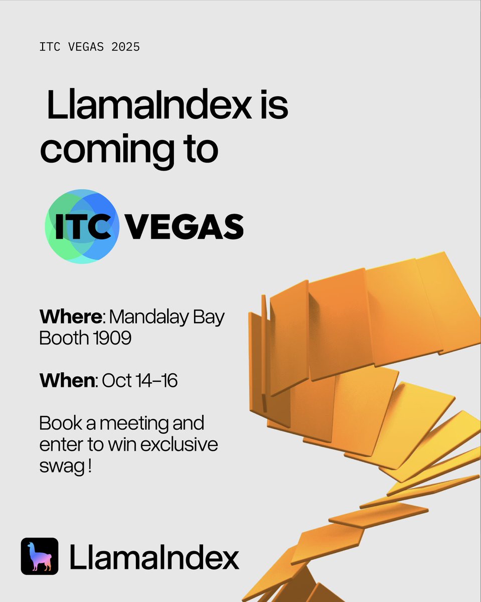 llama_index's tweet image. We’re bringing AI agents to the insurance frontier at #ITCVegas2025 🦙
See how LlamaIndex is helping insurers streamline claims, underwriting & CX.
📅 Pre-book a meeting → get exclusive LlamaIndex swag 👇
🔗 landing.llamaindex.ai/itcvegas2025
#AIinInsurance #InsurTech #LlamaIndex