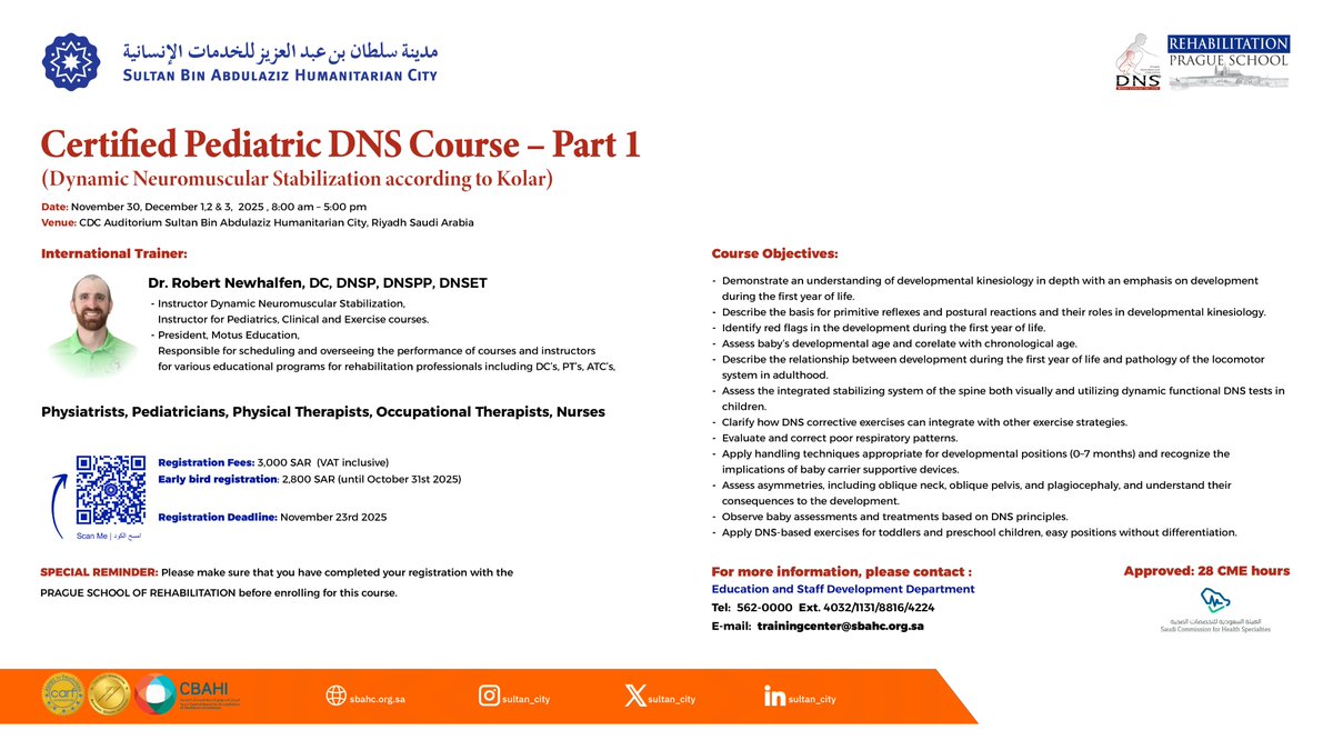 دورة التثبيت الديناميكي العصبي العضلي للأطفال المعتمدة 👶💪
تعلّم أحدث تقنيات التثبيت الديناميكي العصبي العضلي(DNS) للأطفال، مع الخبير العالمي د. روبرت نيوهالفن، والمتخصصة في تطوير الأداء الحركي للأطفال وتحسين وظائف الجهاز العصبي والعضلي.
🕒 آخر موعد للتسجيل: 23 نوفمبر 2025