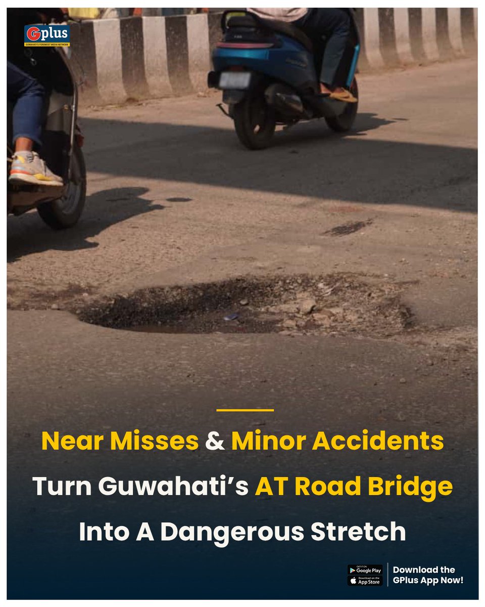 guwahatiplus's tweet photo. NEWS | The condition of the #ATRoad bridge in #Guwahati has been steadily deteriorating, with large potholes appearing near its starting point on the #Bharalumukh side.
@CMOfficeAssam @DCKamrupMetro @mrigen_sarania #Assam #potholes #Accident https://t.co/fHW0AtKX8k