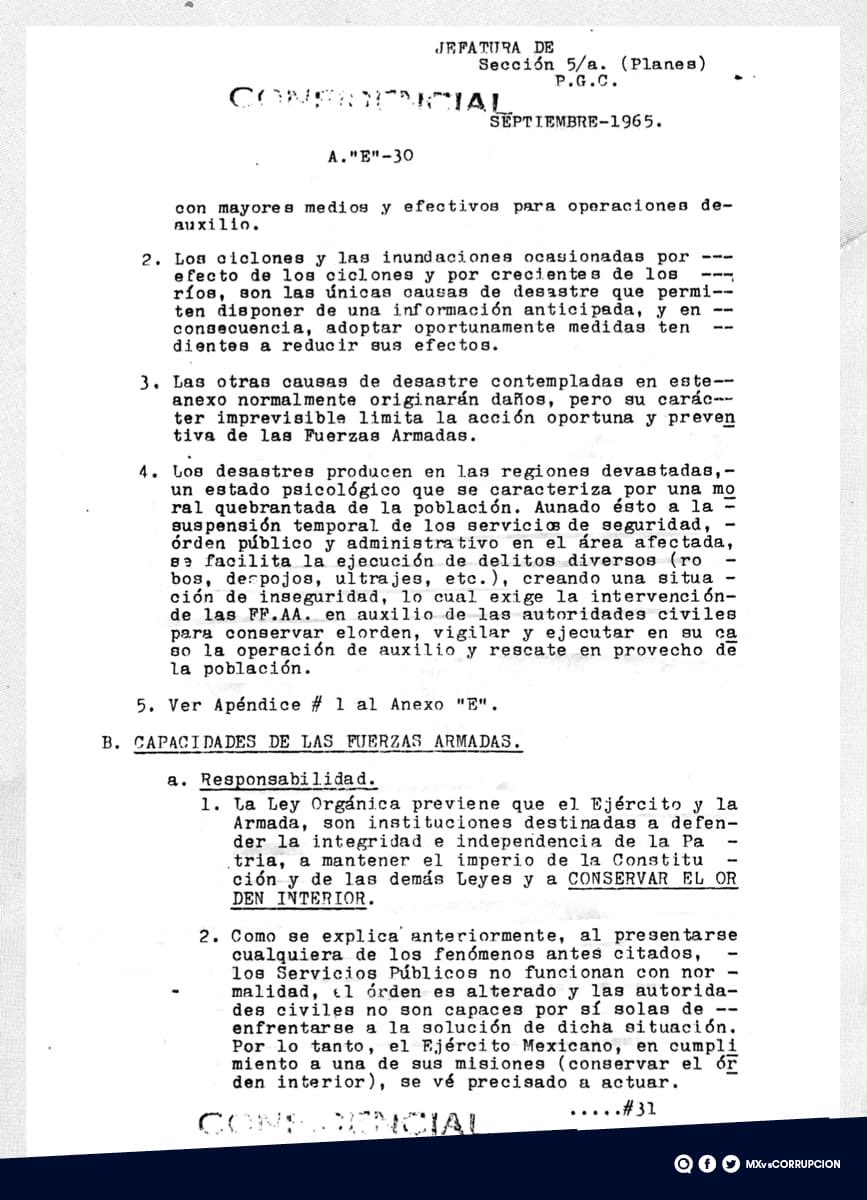 El Plan DN-IIII surgió en 1966 cuando Marcelino García Barragán era secretario de Defensa, para que en momentos de crisis las fuerzas armadas ayuden a “asegurar el buen gobierno… CONSERVAR EL ORDEN INTERIOR”, o recuperarlo en caso de que sea necesario: contralacorrupcion.mx/lado-oculto-pl…