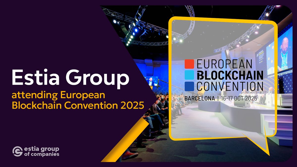 🟣 Excited to share that Estia Group will be at the European Blockchain Convention 2025 in Barcelona 🇪🇸 on Oct 16–17!

⚪ We’re ready to connect, exchange insights &amp; explore how #Blockchain drives the new digital era.

Let’s meet in Barcelona! 🚀

#EBC2025 #Blockchain #Fintech