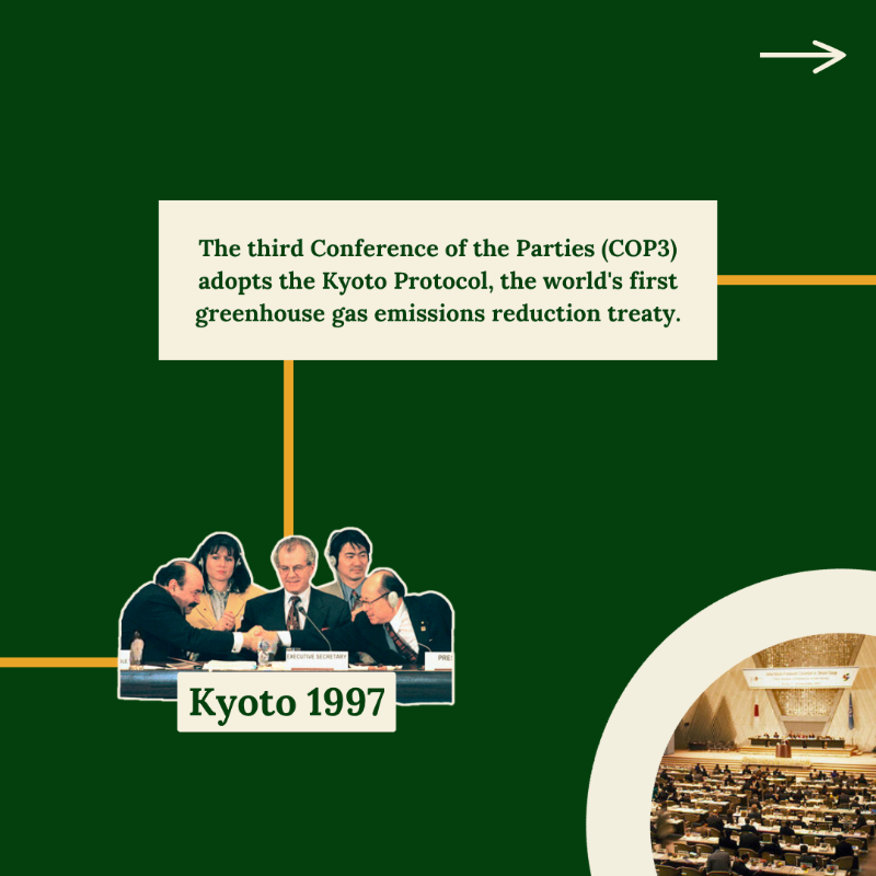 UNFCCC's tweet photo. In 1992, the world gathered in Rio to create the UNFCCC—a commitment to tackle climate change together. 

#COP30 in Belém takes us back to Brazil, with the focus shifting to implementation at the scale and pace needed to protect people and planet. 

Swipe for a history of COPs 👉