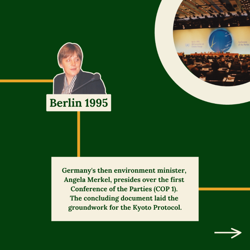 UNFCCC's tweet photo. In 1992, the world gathered in Rio to create the UNFCCC—a commitment to tackle climate change together. 

#COP30 in Belém takes us back to Brazil, with the focus shifting to implementation at the scale and pace needed to protect people and planet. 

Swipe for a history of COPs 👉