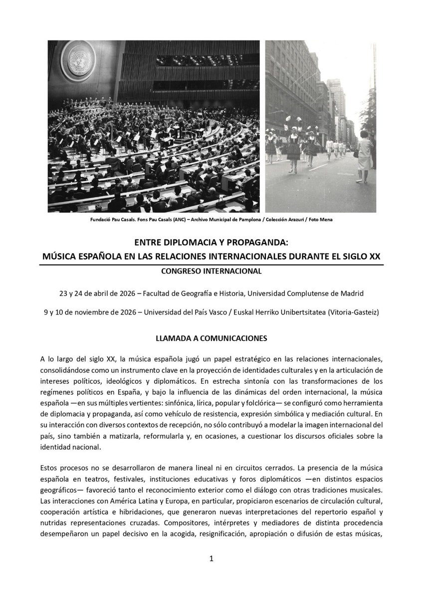 musam_sedem's tweet photo. Anunciamos la llamada a comunicaciones del congreso
"Entre diplomacia y propaganda: música española en las relaciones internacionales durante el siglo XX", en @MusicologiaUCM 👇🏼
Envío de propuestas abierto hasta el 15 de diciembre de 2025 https://t.co/1uXoXOGgn1