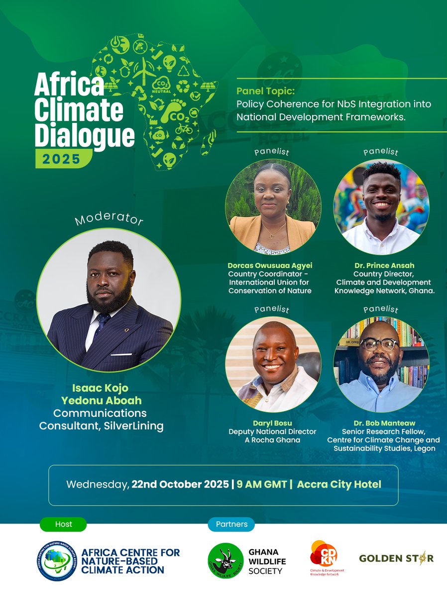 ac4nca's tweet image. Africa Climate Dialogue 2025
Join us for an insightful discussion featuring distinguished experts and thought leaders as we explore "Policy Coherence for NbS Integration into National Development Frameworks."
#AfricaClimateDialogue #ClimateAction #NatureBasedSolutions #AC4NCA