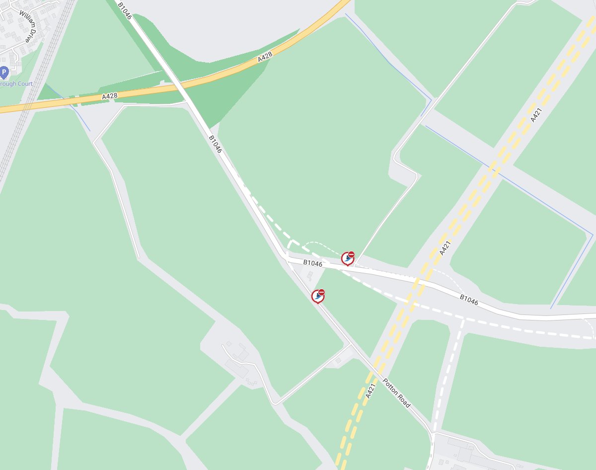 Cambs_Traffic's tweet image. ⛔️ROADWORKS
#B1046 #StNeots Road and Potton Road, #Abbotsley is CLOSED to all motor vehicles TONIGHT from 8pm until 6am on the 20th Oct due to works by @HighwaysEAST.

More info: one.network/?GB145415982