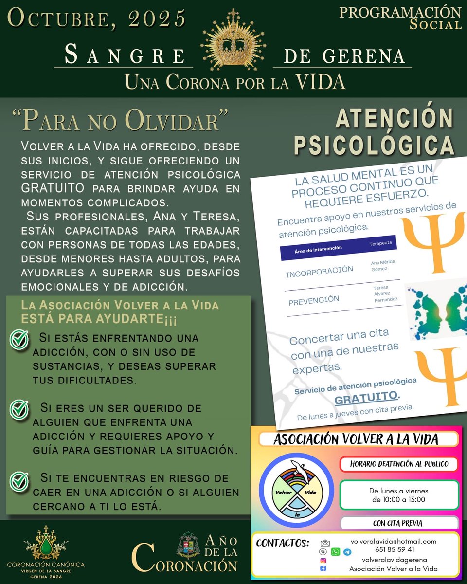 VeraCruzGe's tweet photo. 💚 Programación Social de la Coronación Canónica María Stma. de la #Sangre.

👑 “UNA CORONA DE 12 ESTRELLAS” | Una corona por la Vida

➡️ Seguimos conociendo a la Asociación Volver a la Vida. https://t.co/5VnxLUxEmX