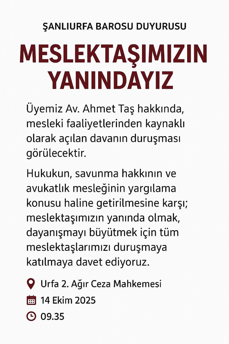 Dayanışma için herkesi duruşmaya katılmaya davet ediyoruz.