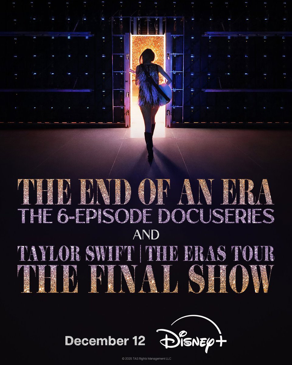 chartstswifty's tweet image. Official schedule for Taylor Swift’s upcoming projects on Disney+:

“The Eras Tour | The Final Show” — December 12

The End Of An Era” (Docuseries)
December 12 (Ep. 1 &amp;amp; 2)
December 19 (Ep. 3 &amp;amp; 4)
December 26 (Ep. 5 &amp;amp; 6)