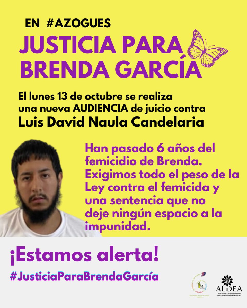 #Azogues
#Audiencia
#JusticiaParaBrenda

Exigimos que el sistema de justicia actúe con la debida diligencia HOY en la audiencia de juicio contra Luis David Naula Candelaria.

<a href="/CJudicaturaEc/">Consejo de la Judicatura</a> 
<a href="/FiscaliaEcuador/">Fiscalía Ecuador</a> 
<a href="/DDHH_Ec/">Viceministerio de la Mujer y Derechos Humanos</a>