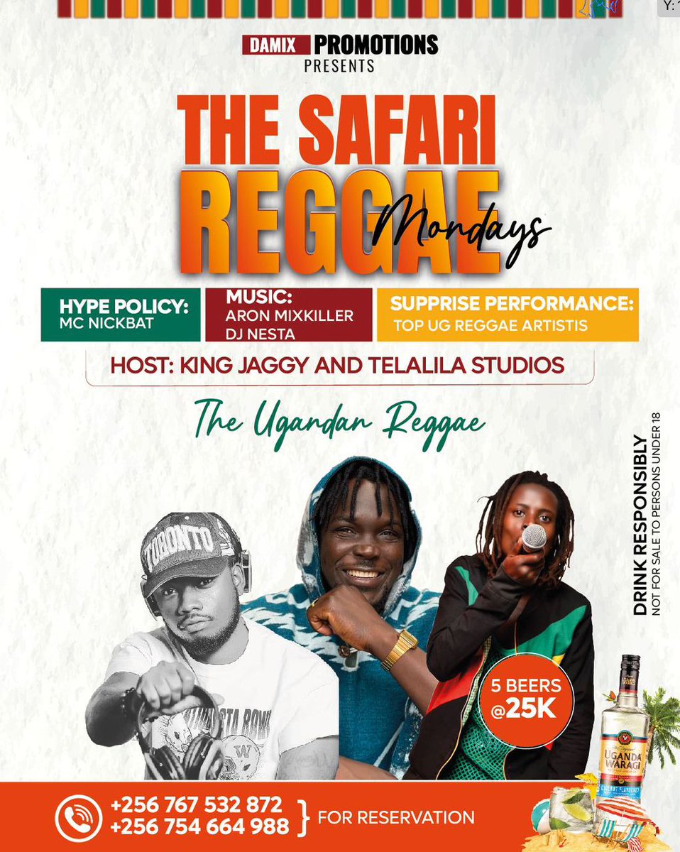 Reggae o'clock 
See you at 📍 SAFARI MAZE centenary park 
Strictly Ugandan reggae tonight