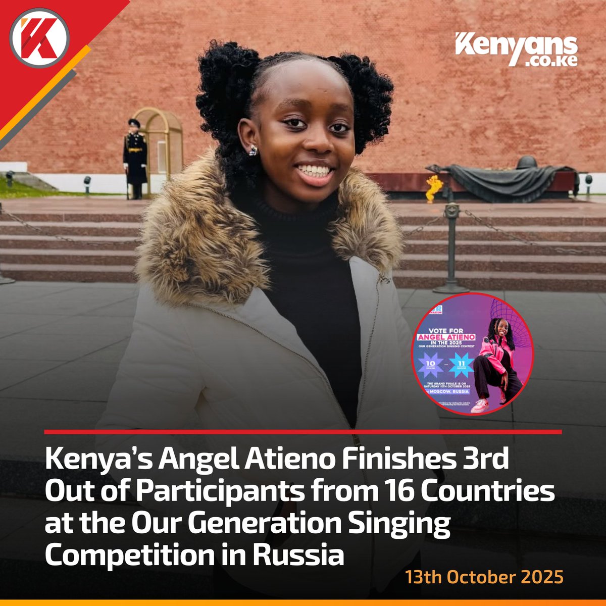 Kenya’s Angel Atieno finishes 3rd at the Our Generation Singing Competition in Russia
