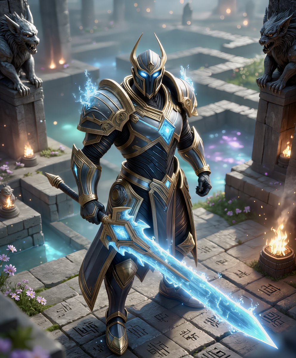 The Labyrinth in the $DEMPLAR Kingdom is a sprawling maze of stone and shadow, ancient beyond memory and ever-changing in form. 

⚔️👹🦎🪻🌿🌸⚔️👹🦎🪻🌿🌸⚔️

Flickering braziers cast unsteady light upon cracked tiles engraved with riddles, while gargoyle-like statues leer from