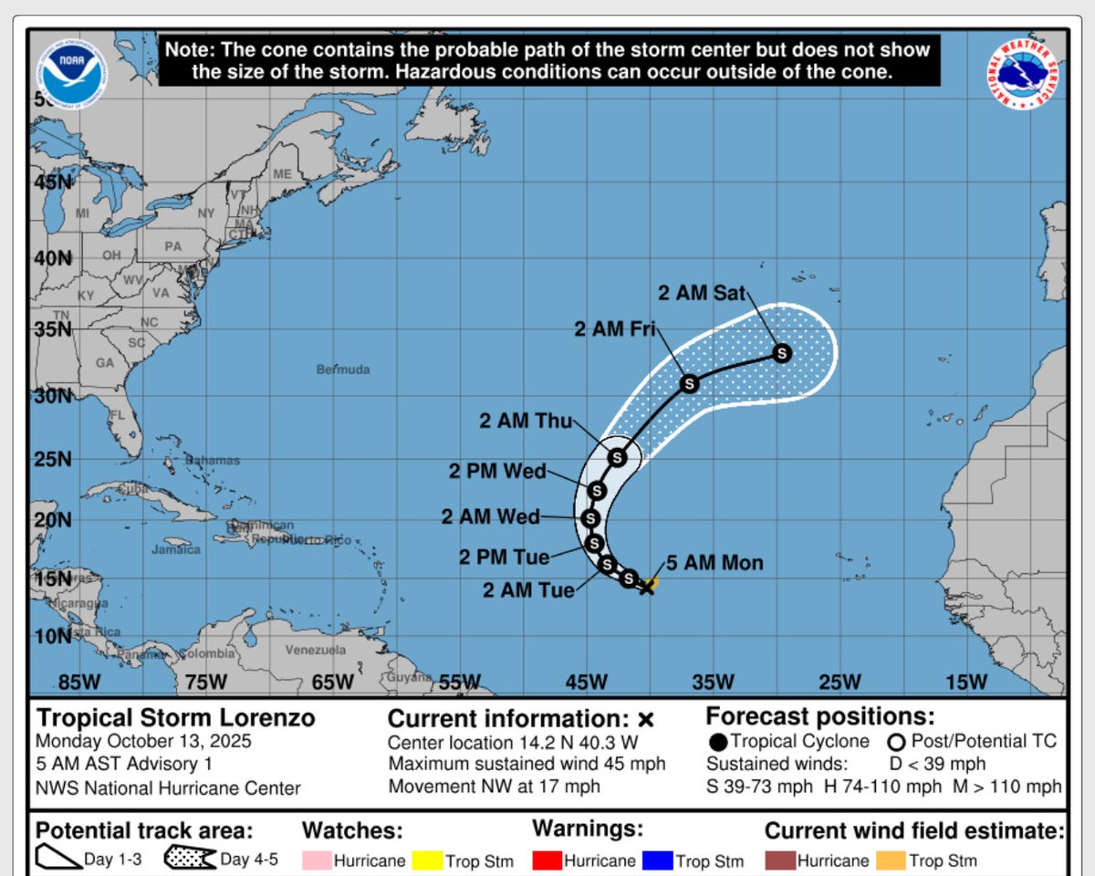 La tempête tropicale Lorenzo ne menacera pas nos îles.