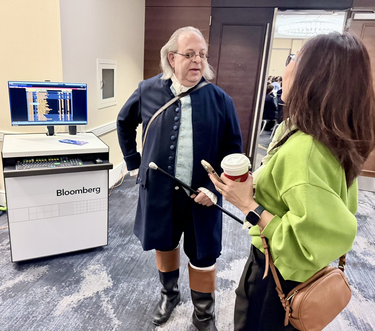 M_McDonough's tweet photo. We had a surprise guest stop by the @nabe_econ Conference in Philadelphia — none other than Ben Franklin himself!⚡

Visit the @TheTerminal stand to explore the latest in alternative economic data and analytics — and to meet the team! https://t.co/fB5sIi5aLs