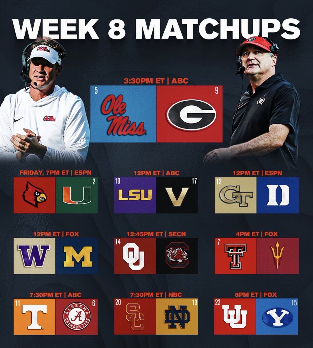 What is your favorite matchup for this coming week? #football #college #Alabama #georgia #ohiostate #miami #fans #betting #odds latest odds here rb.gy/dg5yz