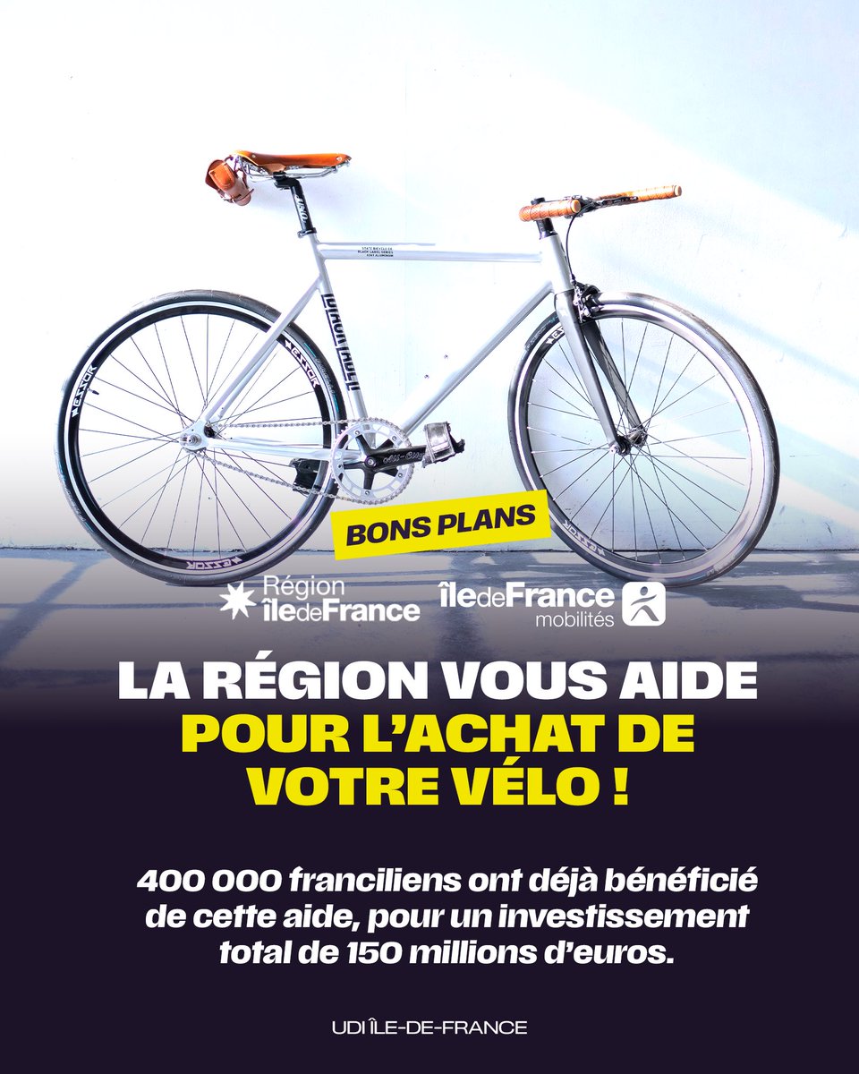 UC_IDF's tweet photo. 🚴🏻 Depuis 2020,  déjà 400 000 Franciliens aidés pour l’achat d’un vélo grâce à l’aide régionale ! 

Envie de franchir le cap vous aussi ? 
👉Obtenez un coup de pouce entre 100€ et 1 200€ en déposant votre demande sur le site d’@IDFmobilites. 🧵⬇️ https://t.co/OI41xibSNy