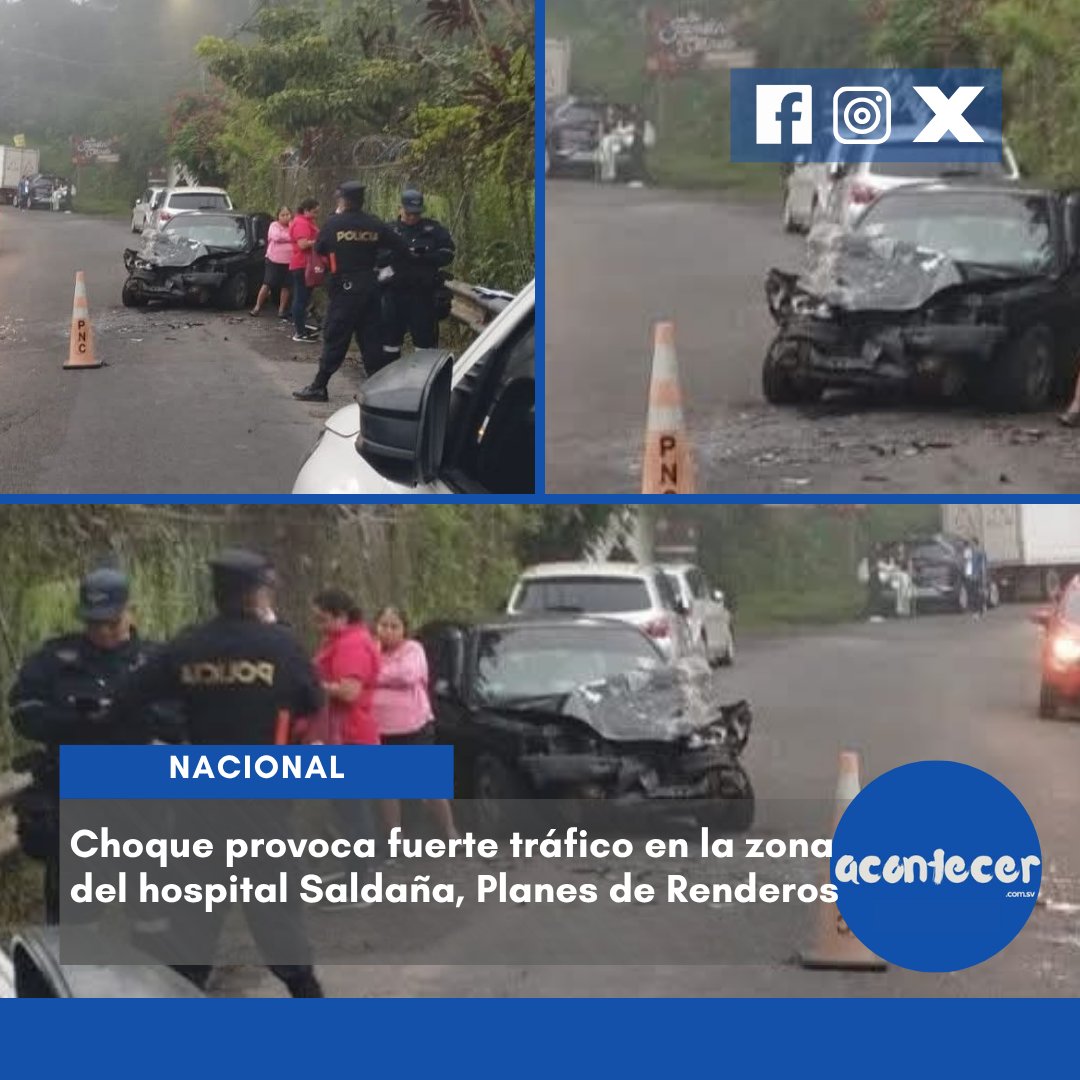 acontecercomsv's tweet photo. #AccidenteSV 🚨🚗💥 Un accidente de tránsito ocurrido esta mañana en la zona del hospital Saldaña, #PlanesDeRenderos, dejó el tráfico completamente colapsado.
🚘 Según testigos, el conductor de un vehículo negro bajaba en sentido contrario e impactó contra un camioncito.
📝LS https://t.co/JRp0sgRk3H