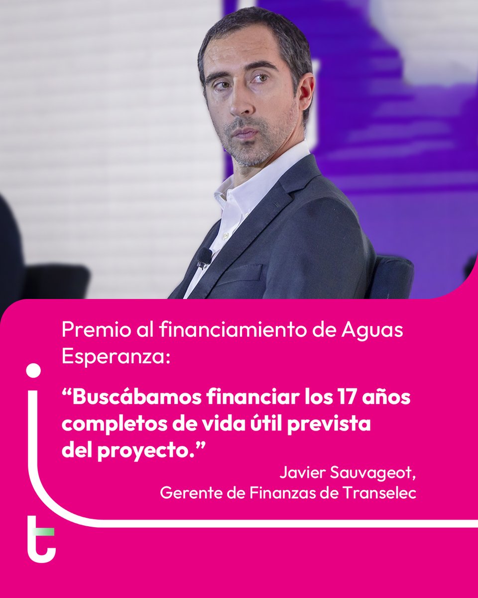 Transelec's tweet image. 🏆🙌 Javier Sauvageot, gerente de Finanzas de #Transelec, se refirió al premio Water Financing of the Year recibido por Aguas Esperanza, proyecto de transporte de agua de Transelec y Almar Water Solutions para Minera Centinela. 

Leela aquí: latinfinance.com/2025-pifa-winn…